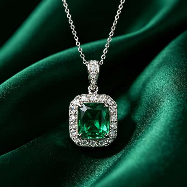 Royal Emerald Halo Pendant Necklace