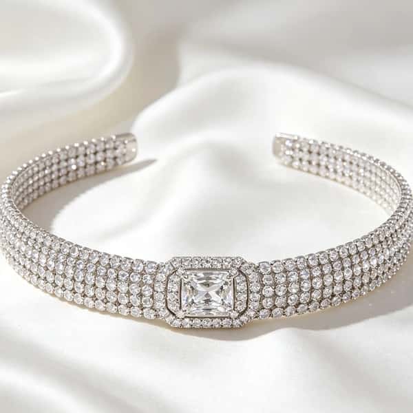 Emerald-Cut Crystal Paved Bangle Bracelet