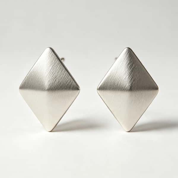 Geometric Brushed Silver Pyramid Studs